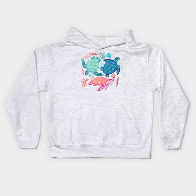 Paradise Beach Turtles Kids Hoodie by tangerinetane